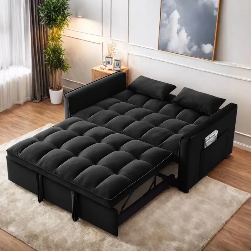 Sofa Bed Couch Sleeper Convertible Pull-Out Bed Couch With Side Pockets