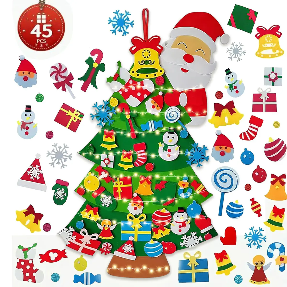 DIY Felt Christmas Tree for Toddlers, Montessori Xmas Gift for Kids Wall Hanging Decorations Educational Art with 30pcs Ornaments