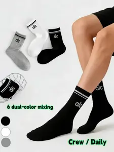 6 pairs of men's and women's classic striped ALC letter mid-calf socks, sweat-absorbing, breathable, odor-resistant, and comfortable, suitable for spring and summer streetwear, daily casual wear, outdoor activities, sports exercises, Athletic