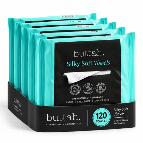 [Pack of 5 - 120 count] Silky, Biodegradable Disposable Face Cleansing Towels – Extra Thick, Soft & Large for Sensitive Skin, Travel & Makeup Removal - Skincare Facial Towel 250 Count (Pack Of 5)