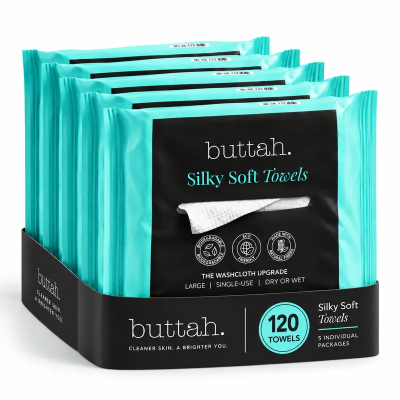 [Pack of 5 - 120 count] Silky, Biodegradable Disposable Face Cleansing Towels – Extra Thick, Soft & Large for Sensitive Skin, Travel & Makeup Removal - Skincare Facial Towel 250 Count (Pack Of 5)