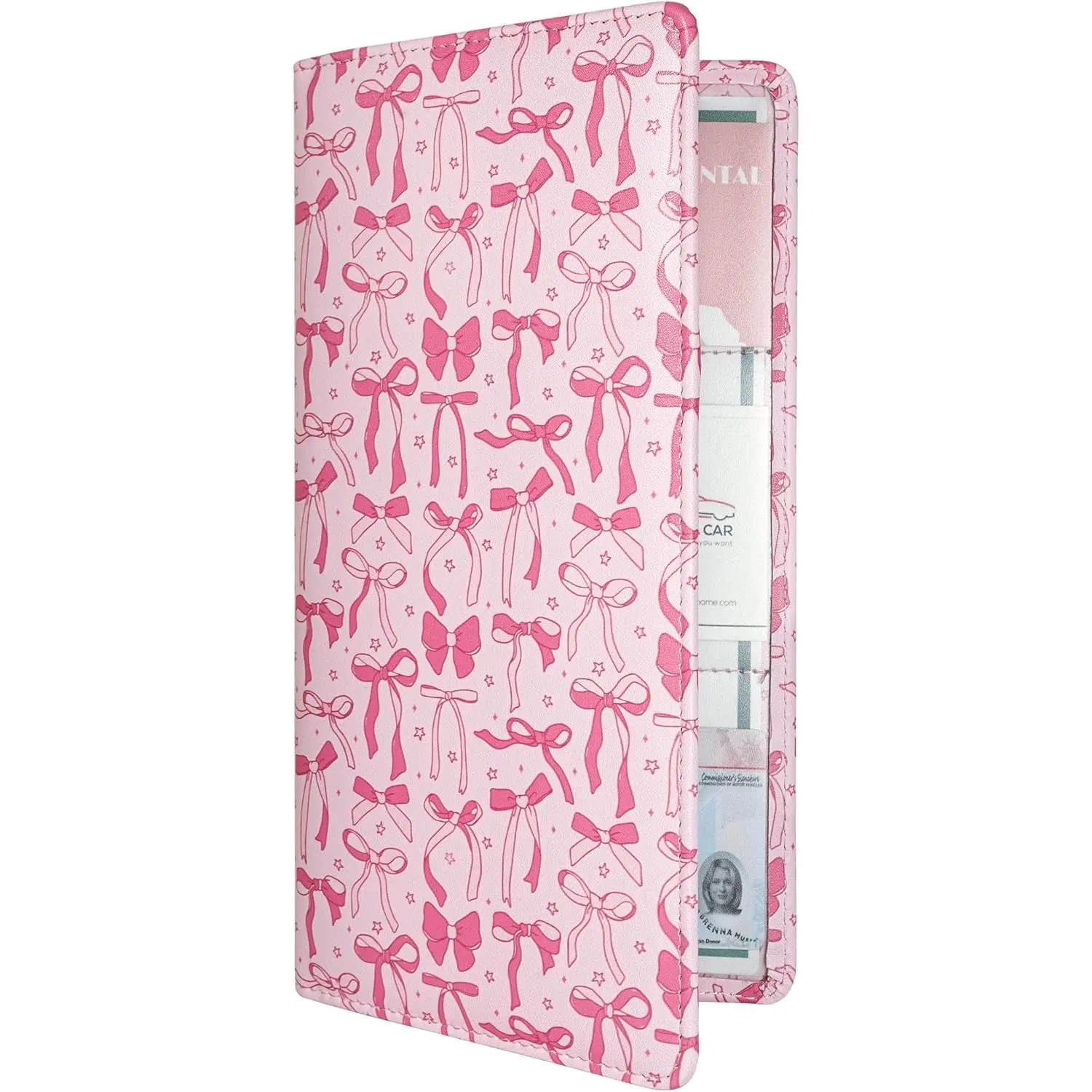Car Registration and Insurance Holder, PU Leather Glove Box Car Organizer with Magnetic Closure, Car Document Holder for Driver's License & Essential Documents (Pink)