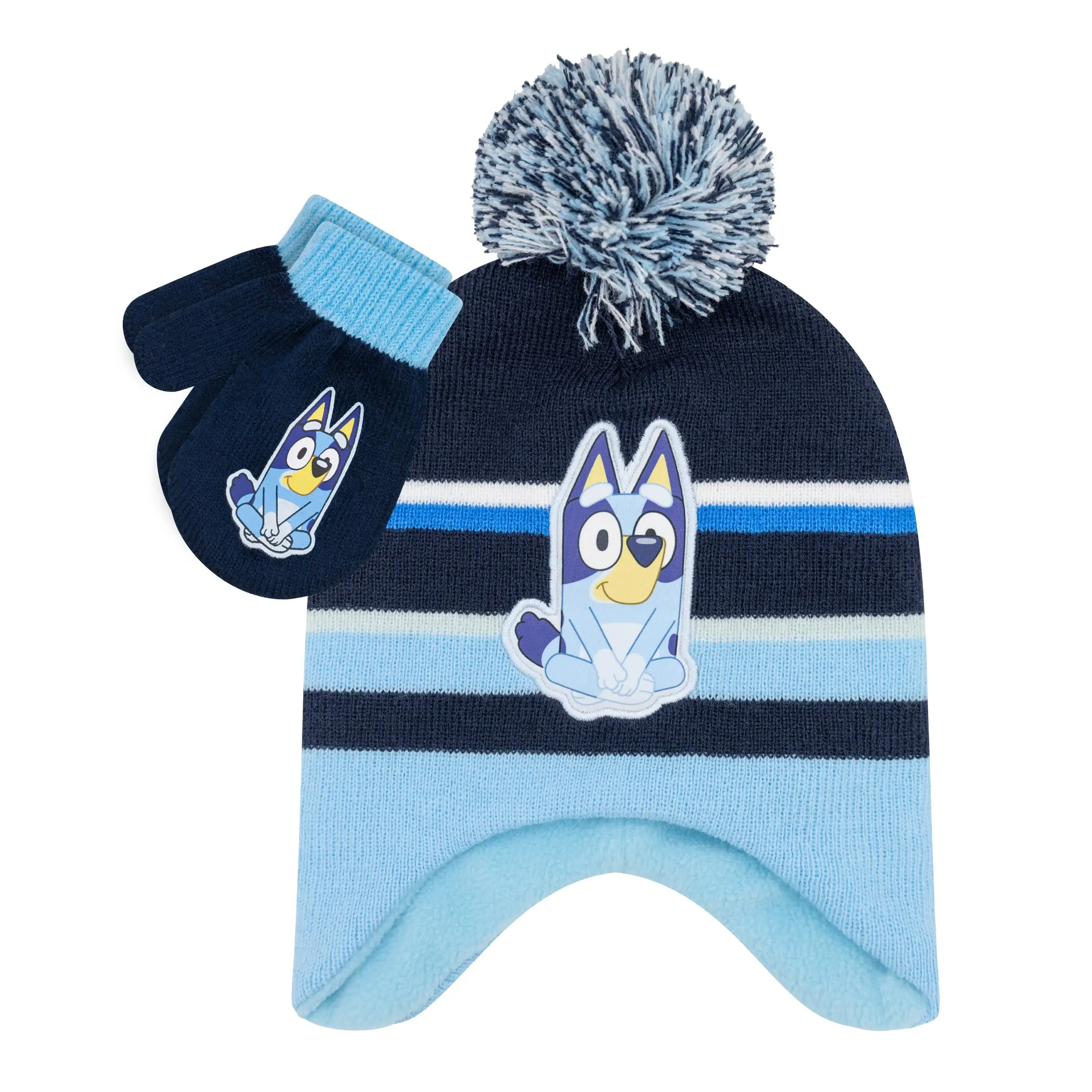 Bluey Bandit and Chilli Toddler Hat with Winter Mittens for Kids – Warm Winter Hat for Toddler with Kids Mittens Blue Grey