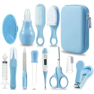 Baby Healthcare & Grooming Kit - Baby Safety Set Comb, Brush, Finger Toothbrush, Nail Clippers, Scissors, Nasal Aspirator - Nursery Care Kit (Blue)
