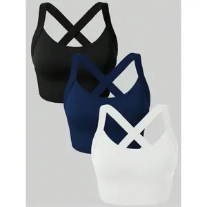 Women’s sporty crisscross cut-out backless running yoga workout bra set, elastic breathable sports bras for all seasons