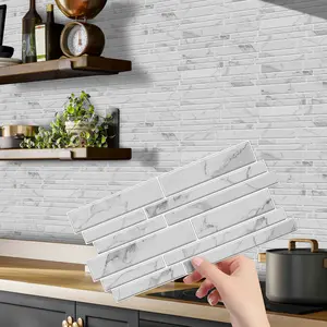 12/24/48PCS Irregular White Veined Marble Tile Stickers | PVC Crystal Film | Waterproof Oil-Proof Kitchen Bathroom Decor Adhesive Stickers (XY-HTP)