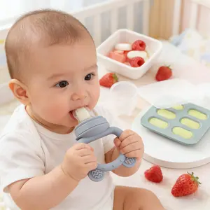 Baby Food Fruit Feeder I Silicone TeetherPacifier for Infants 4 Months+ - Ultra-safe Dual-use Design with Reinforced Mesh Pouch & Soft Food-grade Silicone for Teething Relief & Self Feeding