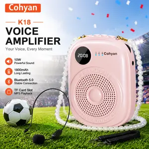 COHYAN K18 Portable Wireless Voice Amplifier with Wireless Headset Microphone, Audio PA System for Teachers & Tour Guides, TF Card Supported,  Pink Black outdoorfun