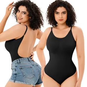 Women's Backless Shapewear Bodysuit Tummy Control Thong Body Shaper Sleeveless Compression Low Back Tank Tops for Summer Outfit Under Dresses