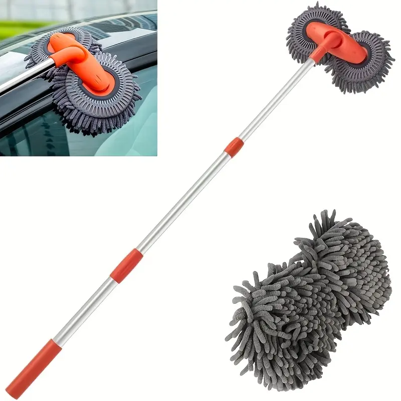 Car Cleaning Brush Microfiber Chenille Duster with Telescopic Handle, Scratch Free 360 Car Wash Mop for Auto Exterior Interior Care, Car Cleaning Supplies