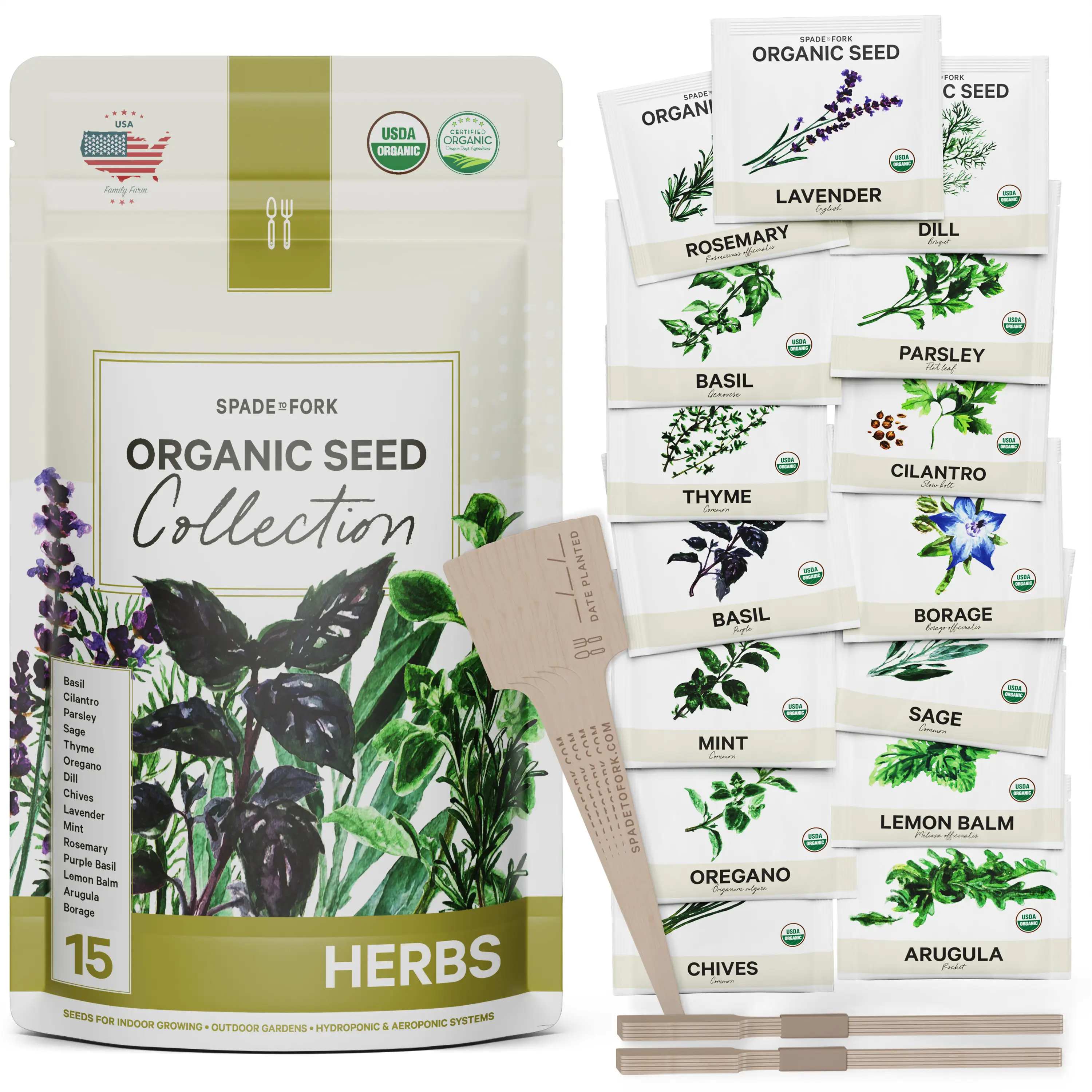 Spade To Fork - Organic Herb Garden Seed Collection - 15 Herbs Variety Pack, Grow Your Own Organic Herbs At Home!
