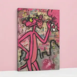 Modern Graffiti Art Pink Panther Canvas Painting, Colorful Abstract Wall Art Poster Prints for Living Room Bedroom Home Decor