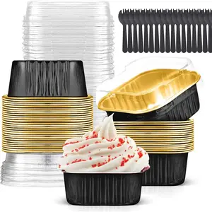 10oz Mini Cake Pans with  (40 Pack)  Foil Square Cupcake Liners Brownie Baking Cups,Disposable 4"x4" Large Cupcake Pan, Muffin Tin Ramekins Holders