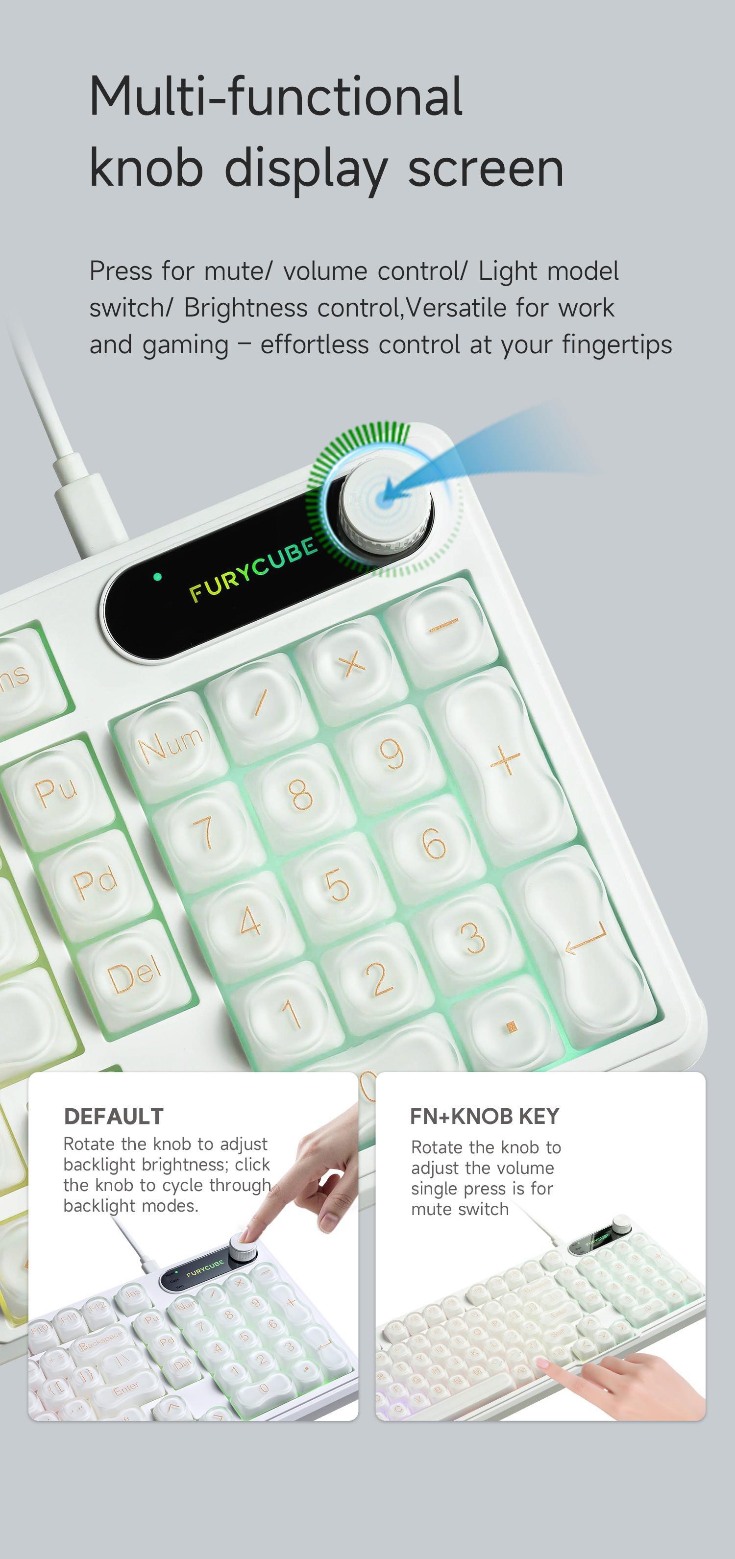 New upgrade 2.0 IP98 Wired Keyboard Gradient PBT Keycaps Side-Engraved Backlit Letters Smart Knob Gasket Structure Waterproof RGB Lighting Durable Double-Shot Keycaps Anti-Oil Matte Texture Membrane Keyboard Office Silent, Idea Birthday Gift