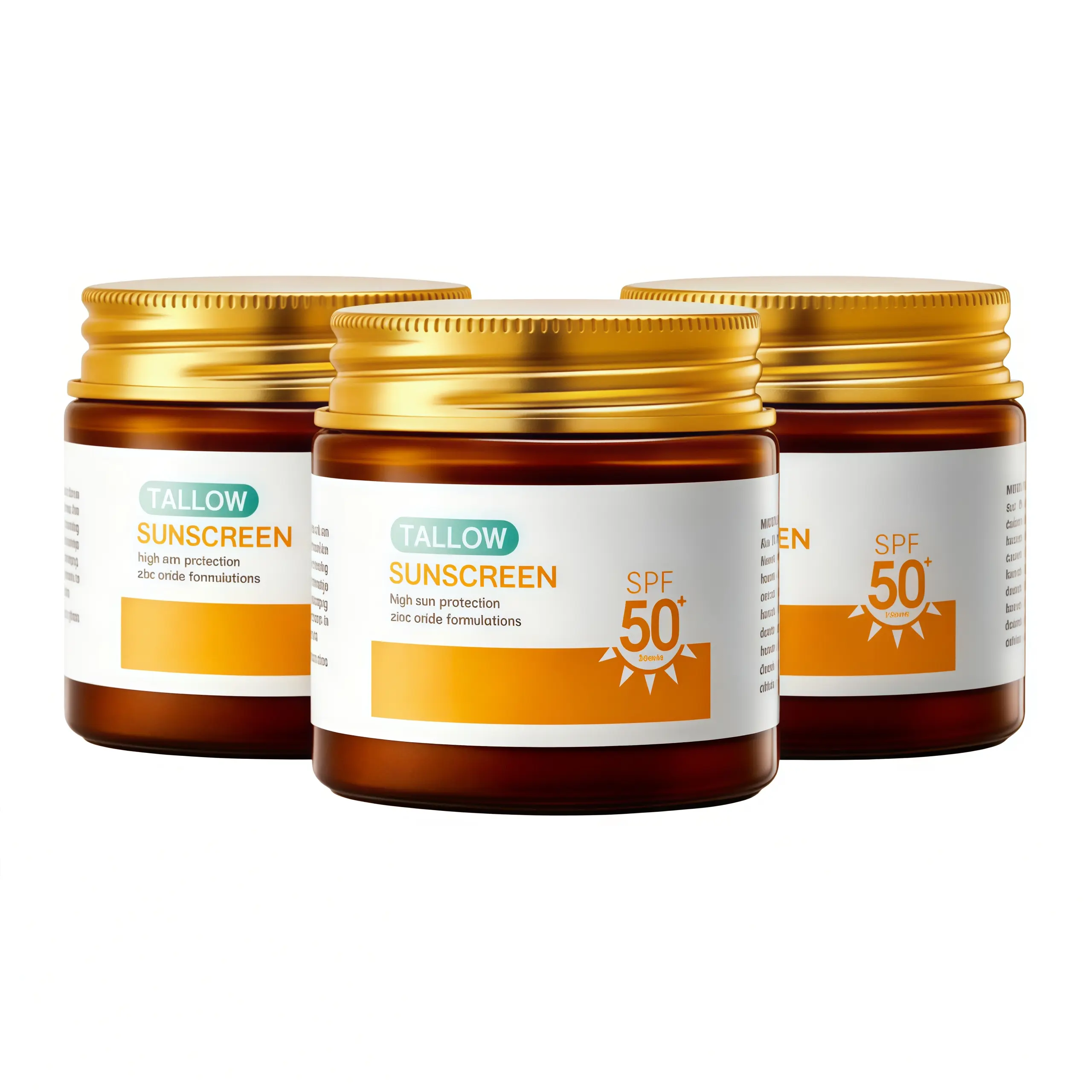 3PCS Beef Tallow Sunscreen SPF 50 - Mineral Sunscreen with Zinc Oxide - Non-Toxic Natural Sunblock for Face & Body - Water Resistant, Reef Safe, Moisturizing for Dry and Sensitive Skin