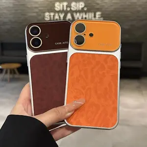 Luxury Retro Leopard Pattern Phone Cases For iPhone 17 16 15 14 Pro Max 13 Shockproof Large Window Camera Glass Matte Plating Cover