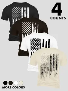 Men's 4-Pack Distressed American Flag T-Shirts, Vintage Patriotic Graphic Tees, Short Sleeve Loose Tops for Independence Day, Casual Wear Streetwear Casual Menswear #tiktokmademebuyit