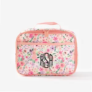 Marleylilly Floral Print Kids Lunchbox with Monogramming Option Durable Polyester Twill & Mesh Lining Perfect for Back-to-School Style Custom Pouch