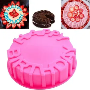 Happy Birthday Cake Mold - Non-Stick Hot Silicone Baking Tray with Rounded Edges, Easy Release & Clean, for Birthday, Anniversary, Festive Dessert Preparation, Easyrelease Material, Party Desserts, Round Bakeware, Foodgrade Material, Pastry Chefs