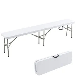 BTExpert 6ft Plastic Folding Bench – Portable Indoor/Outdoor Seat w/ Handle, UV-Resistant, Steel Frame, Fold-in-Half, Stackable