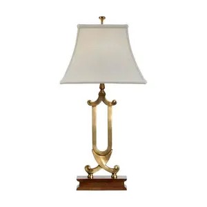 Crossed Scrolls Brass-Walnut Gold Table Lamp
