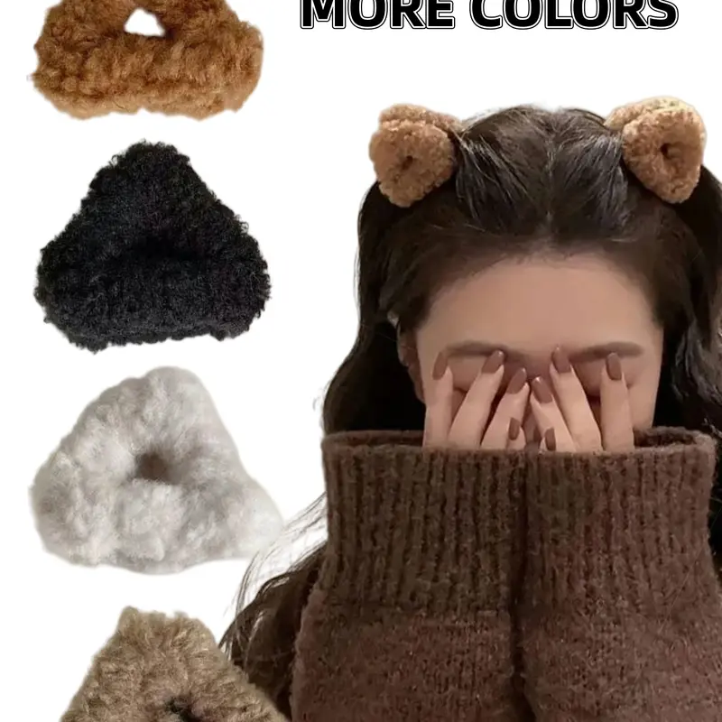 Cute Cat Ear Hair Clip Set for Women, Fashion Hair Accessories, Soft Lamb Wool Triangle Barrettes, Small Size, Perfect for Half Updo, Princess Style, Playful, Daily Wear, Fun Hair Clips, Super Cute Clips, Clip Design, Hairstyle Accessory