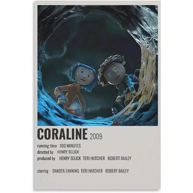 Dark Fantasy Movie Style Canvas Poster, Coraline Inspired Wall Art, Spooky Animation Poster Print, Unframed Canvas Poster for Bedroom Dorm Game Room Decor