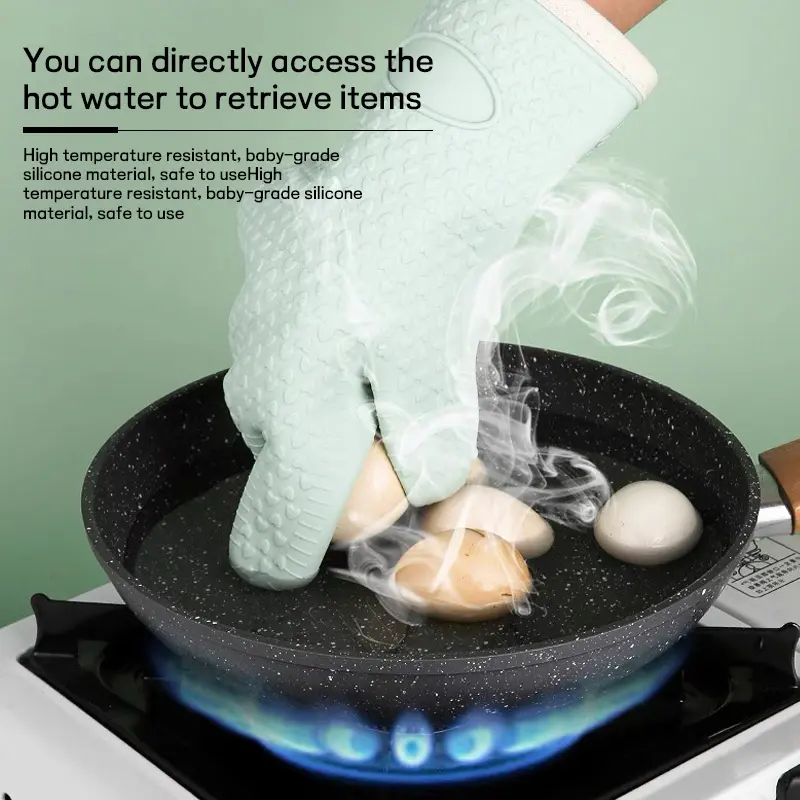 Heat-Resistant Silicone Oven Mitts - 350℃ Max, Non-Slip, Waterproof, Baby-Grade Material, Safe for Microwave & Steamer, Kitchen Cleaning Gloves, Kitchenware