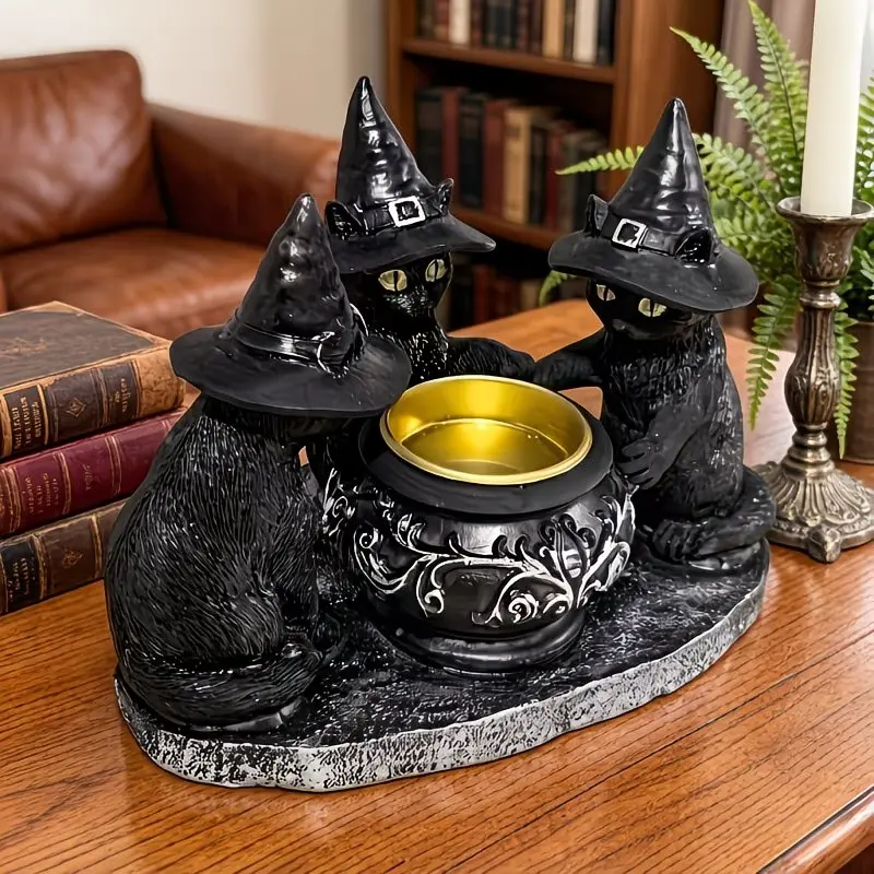 Magic Cat Incense Burner Resin Ornament, Unique Handcrafted Home Decor Home Fragrances, Durable Festival Scent Holder, Incense Holders, Perfect for Christmas, Easter, Thanksgiving