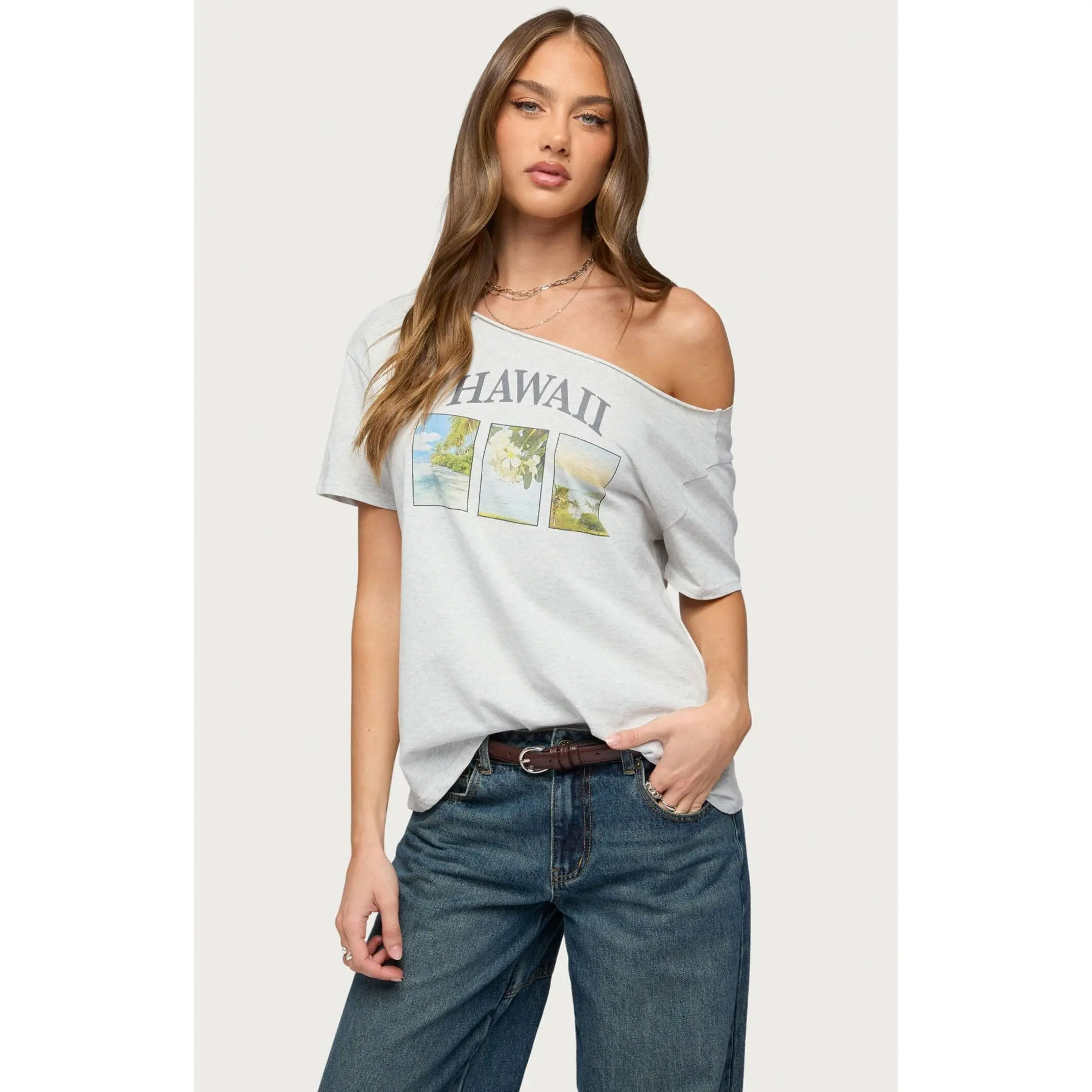 Edikted Women's Hawaiian Babe Off The Shoulder T-Shirt