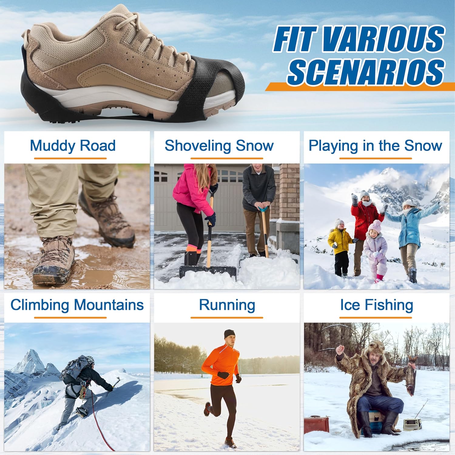 Tankye Ice Crampons Anti-Slip Shoe Covers - Lightweight 10-Tooth Spiked Sole Gadget with Chain Laces, for Winter Hiking, Snowy Terrain Ice Grip