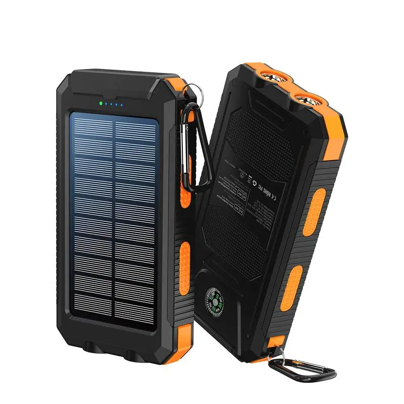 Solar Portable Charger 10000mAh, High Capacity Fast Charge Power Bank, Dual USB Output, LED Flashlight, Compass and IP65 Waterproof Design, Ideal for All Kinds of Outdoor Activities