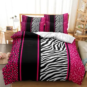 3pcs Duvet Cover Set, Bedroom Bedding Set in Red Leopard Print, Black Zebra Stripe with Shiny Finish, Soft, Comfortable, Includes Two Pillowcases, Duvet Insert and Pillow Inserts Not Included (1* Duver cover + 2* pillowcases, no core)