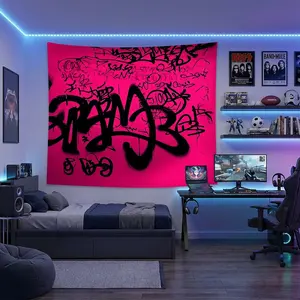 1pc Art Punk Graffiti Tapestry Personalized Wall Hanging Meditation Room Backdrop Apartment Game Room Art Mural Aesthetic Decor Decoration Home Bedroom Decor Wall Tapestries