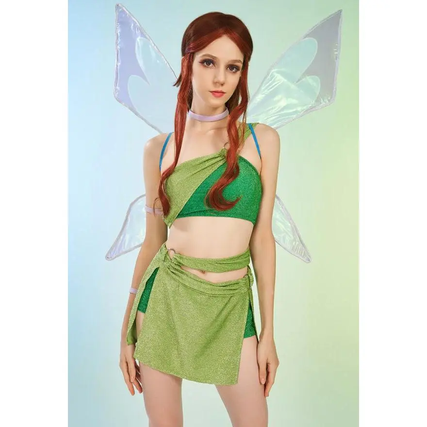 Micotaku Women's Winx Club Layla Aisha Cosplay Costume, Adult 2-Piece Soft Comfortable Green Top & Skirt with Accessories, Lady Halloween Clothing, Halloween Costume, Costume Ideas