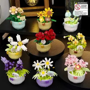 Plant Flower Pot Plant, Romantic Building Block Set for Kids, Unisex Children Toy Blocks, Girl Desktop Decoration