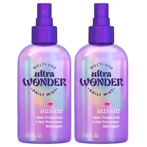 Aussie Ultra Wonder Daily Mist Lightweight Multi-Use Detangler, Silicone-Free, for All Hair Types and Curls, 7.6 Fl Oz (2 pack)