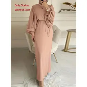Women's Elegant Arabian Tunic Dress - Long Sleeve belted Islamic Party Outfit, Non-Stretchy Formal Dress for Ramadan, Weddings, Cultural Events - All-Season Traditional Muslim Attire, Muslim Dress, Ramadan Attire, Decorative Bow Detail