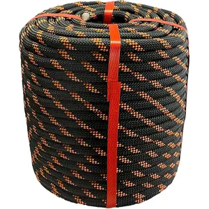 1/2 in x 50 ft Polyester Arborist Rigging Rope, Black Braided Tree Climbing Rope 48 Strands for Farm Work and Swinging outdoorfun