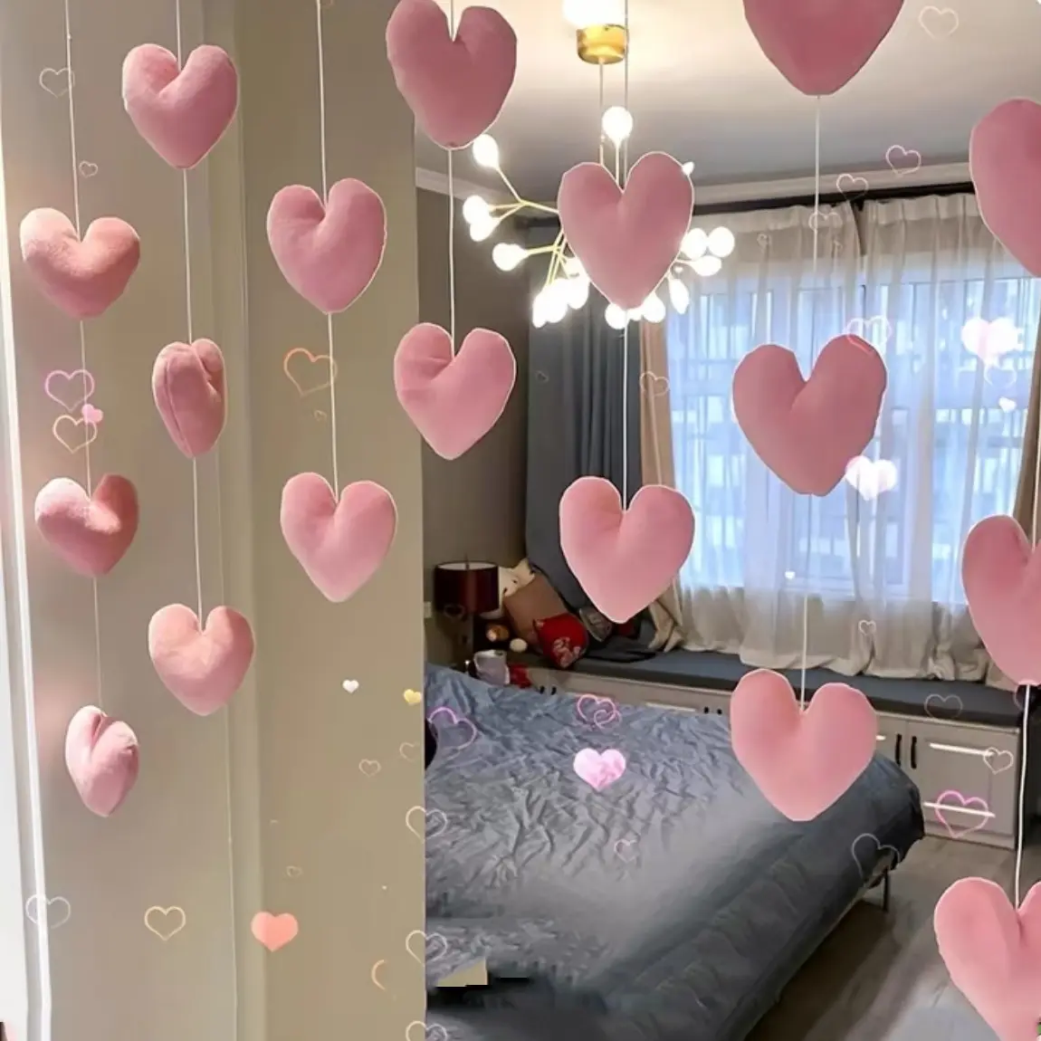 7-Piece Heart-Shaped Door Curtain Set, No-Drill Hanging Decorations, Girly Home Decoration, High-Quality Bedroom Curtains, Decorative Ornaments, Birthday Party Decor, Party Decor Design, Party Decor Supplies