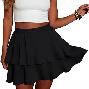 Lepunuo Boho Mini Skirts for Women Flowy Ruffle Tiered Skorts Skirts with Short Underneath with Pockets Beach Vacation