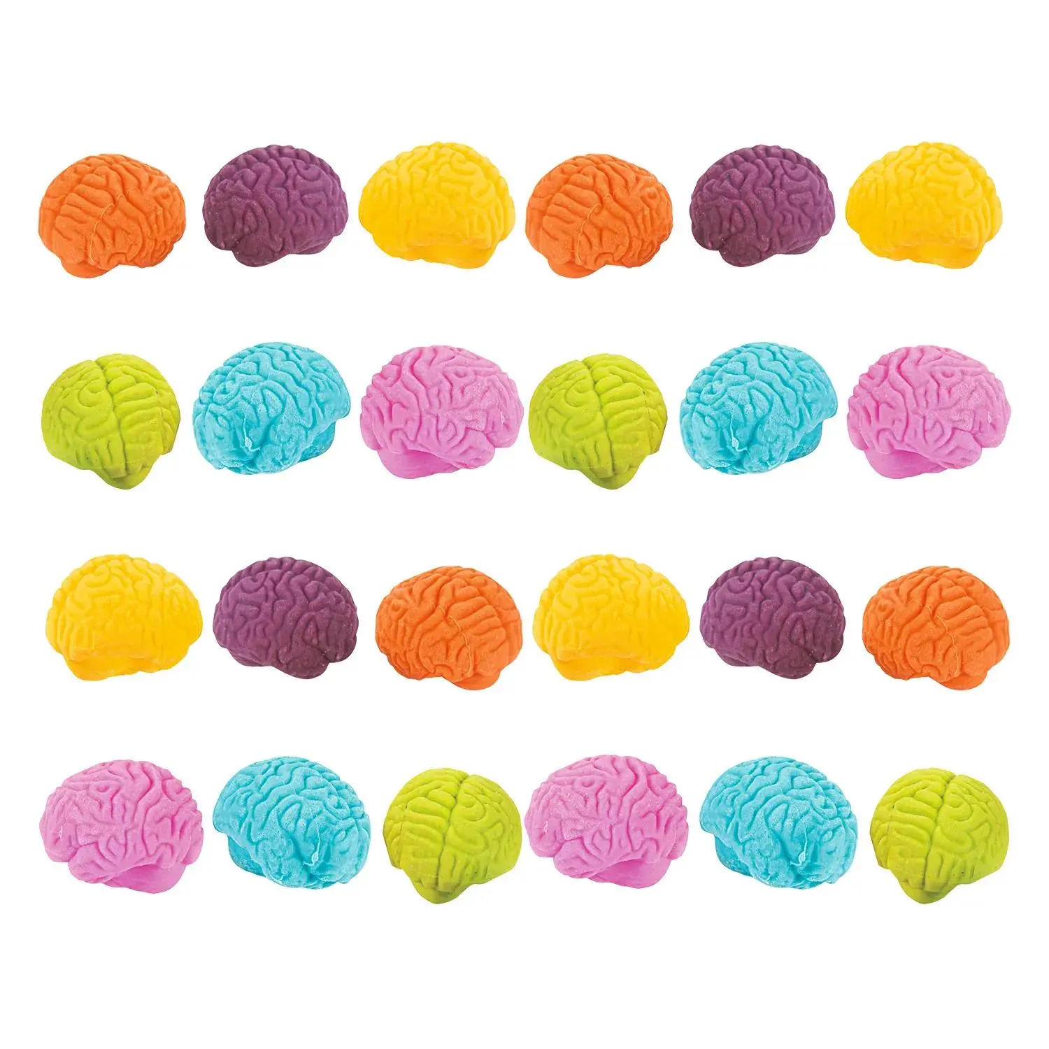 Mini Halloween Bright Colors Brain-Shaped Eraser Handouts - 1", 24 Pcs
