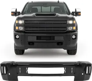 Front Bumper Face Bar Compatible With 2015-2019 Chevy Chevrolet Silverado 2500 3500 HD High Country, LT, LTZ, WT Replacement For GM1002871 W/Park Assist Sensor & Fog Light Holes 3Pcs Steel-Black
