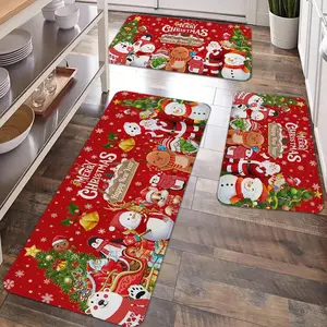 2/3pcs Christmas kitchen floor mat, cartoon Christmas tree, Santa Claus, reindeer gingerbread man pattern anti slip floor mat, Home decor rugs, suitable for holiday kitchen, entrance door, laundry room, bathroom, living room Christmas decoration floor mat