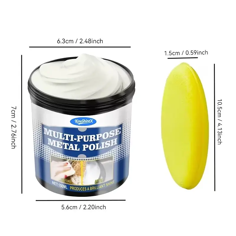 Multi-Purpose Metal Polish Paste 5.07oz, Automotive Metal Cleaner & Polishing Cream for Car Wheels, Chrome, Trim & Metal Surfaces, Removes Oxidation, Scratches & Tarnish, Restores Luster with Applicator Sponge