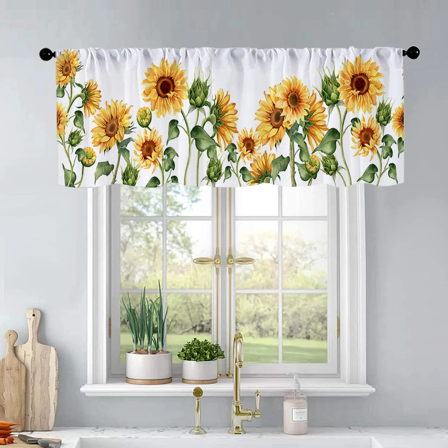 1Pc Sunflower Watercolor Painting printed kitchen curtains living room bedroom bathroom home decoration Window Curtain Window Hanging Home Decorative Curtain 54 * 18 inches