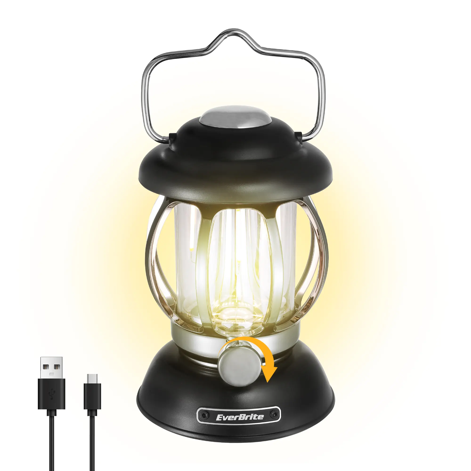 #summersale EverBrite Camping Lantern Rechargeable, Retro Metal Camping Light, 4400mAh Battery Powered Hanging Vintage Camping Lamp, 3 Light Modes, Outdoor Tent Light, Emergency Lantern for Power Outage - Black