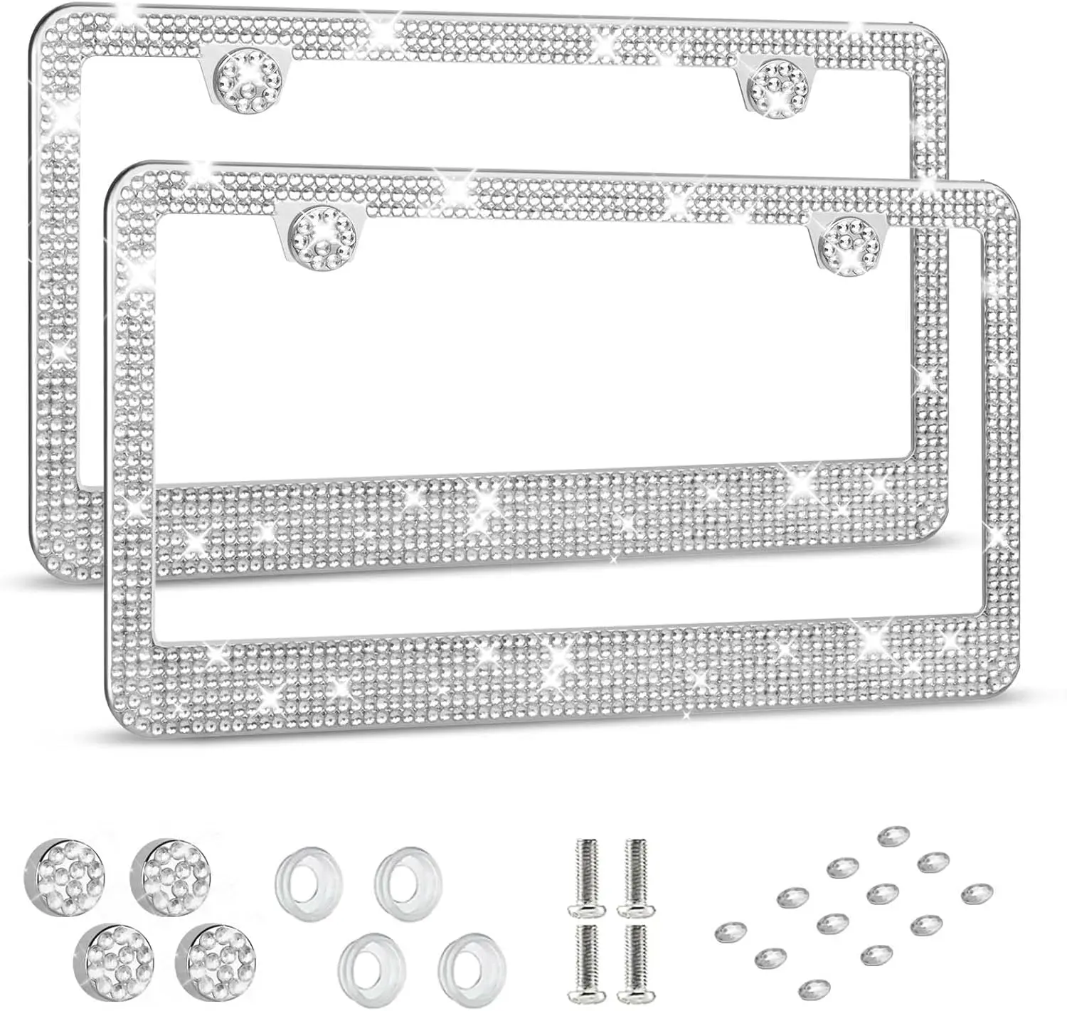 License Plate Frame - Lastingly Bling and Sparkly License Plate Frame for Women, Stainless Steel & Obstruction-Free Frame with Multifaceted Rhinestones,Black, 1 Pack