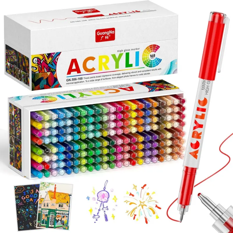 72/168 Colors Acrylic Marker Set, Acrylic Paint Markers, Acrylic Ballpoint Pens Bullet Tip 1.0 mm, High Gloss Gel Pens, Non-Bleed Ink, Odorless, Quick-Drying, for Detail Work, Writing, Doodling, Acrylic Painting Pen, Acrylic Drawing Markers, Art Markers