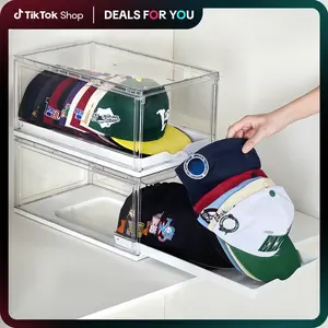 【DealsForYouDays】Vtopmart 2-4 Pack Hat Organizer for Baseball Caps,Clear Hats Holder Box with Drawer for Sports Fans, Large Cap Storage Display Case with Sliding Tray, Stackable Rack with Magnetic Door,Each Holds 12 Hats,Gift's ideas,summerwins